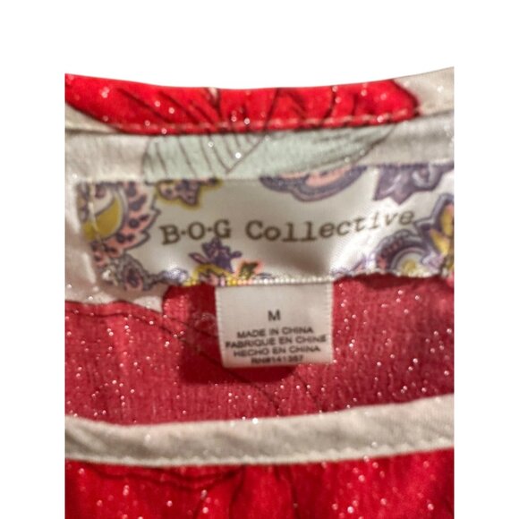 ✌️ 2/$40 ✌️ Red & Beige Floral Print Tunic Dress, Short Sleeves & Tassel sz M - Picture 4 of 9